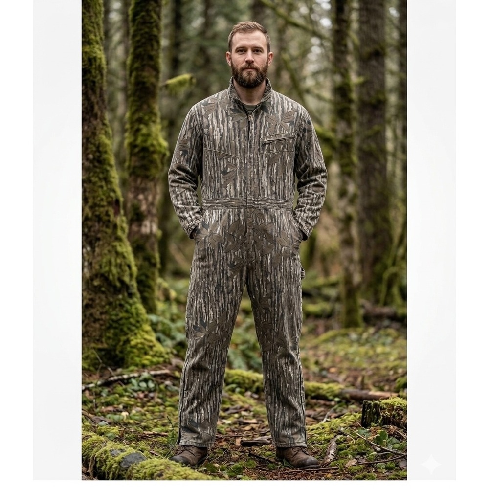 Vintage 🚨Mossy Oak Bottomland Camo Hunting Coveralls Jumpsuit Mens Large